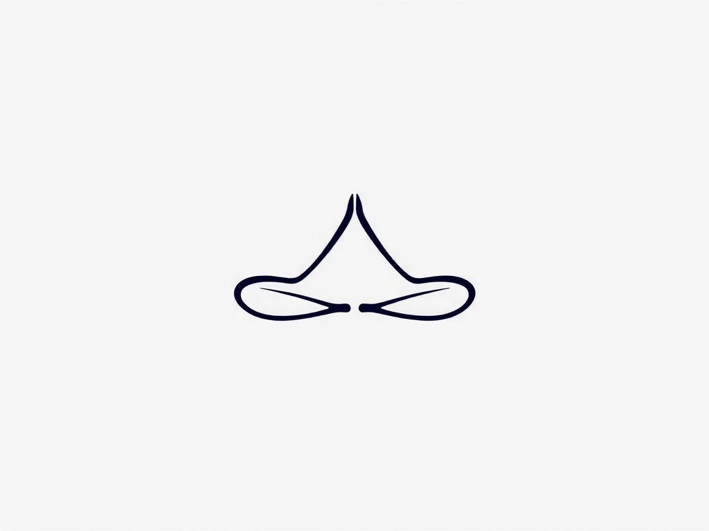 A minimalist logo mark: a stylized 'M' formed by two mirrored meditation silhouettes, clean lines, modern, on a white background, photorealistic, 8k